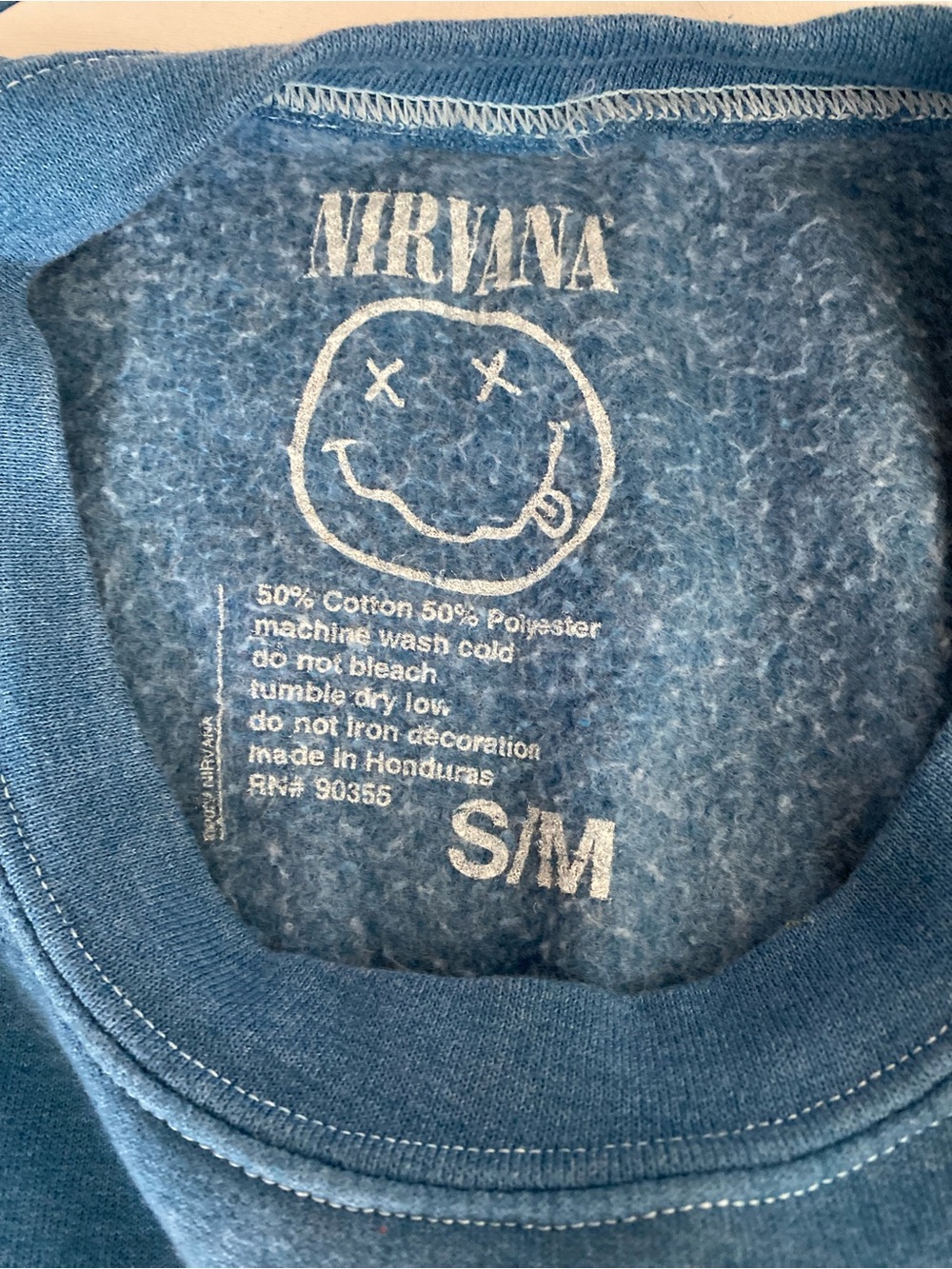 NIRVANA Teal Crewneck with Multicolor Tie-Dye Smiley - Picture 6 of 6
